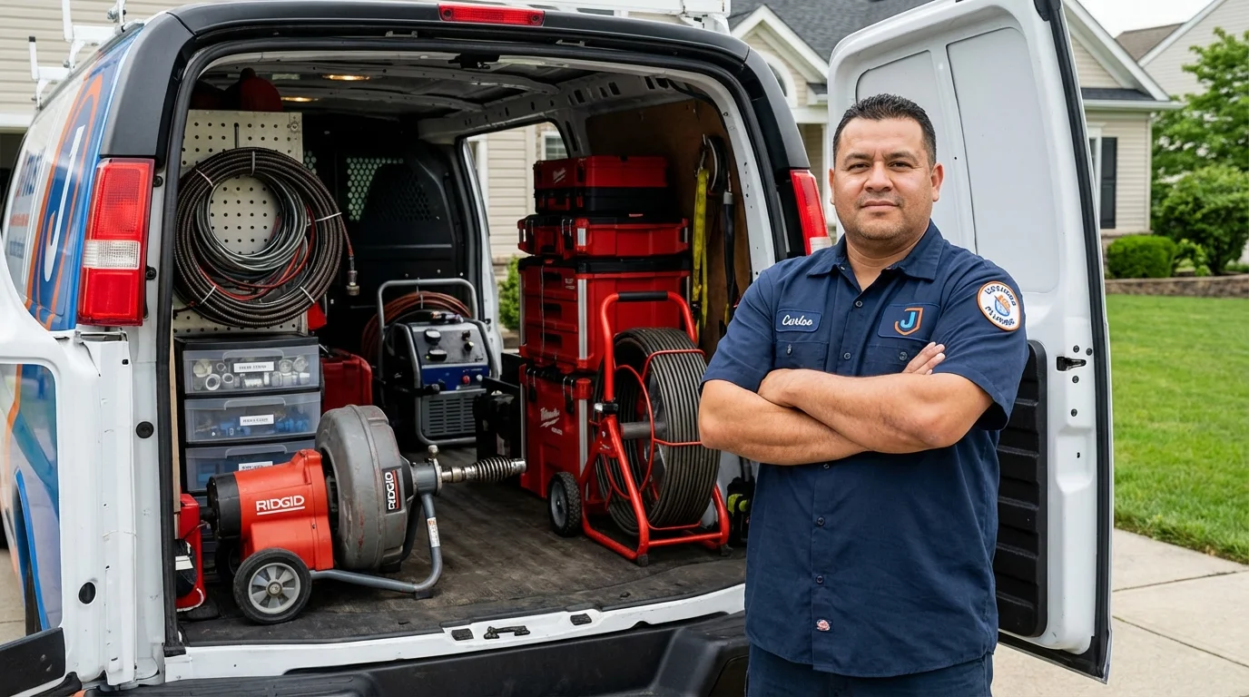 Professional drain cleaning equipment and Johns Plumbing LLC plumber in Agawam
