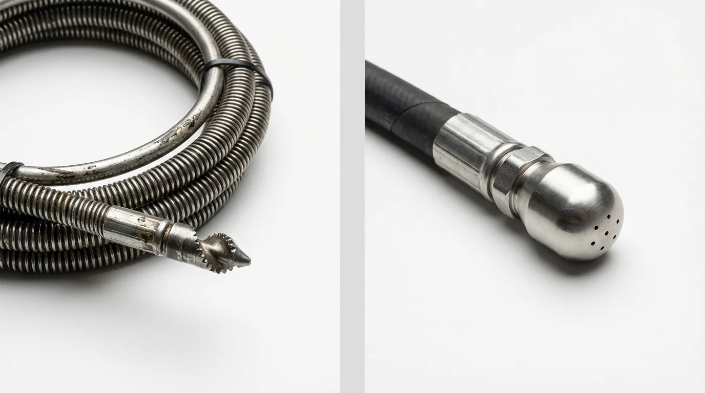 Drain snake cable and hydro jetting nozzle used for drain cleaning in Agawam, MA