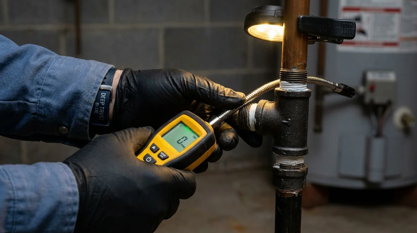 Gas leak detection with electronic sniffer by Johns Plumbing LLC in Agawam