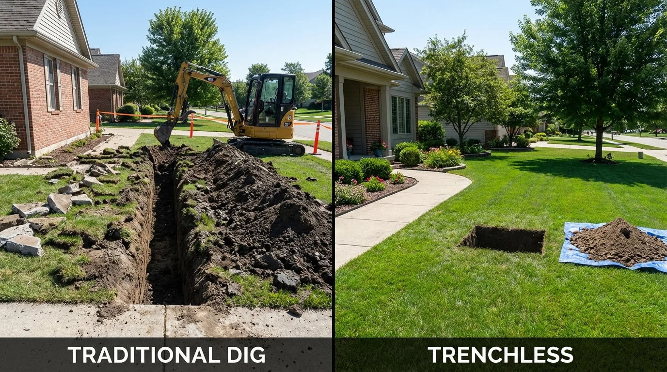 Trenchless sewer repair with minimal yard damage versus traditional excavation in Agawam, MA